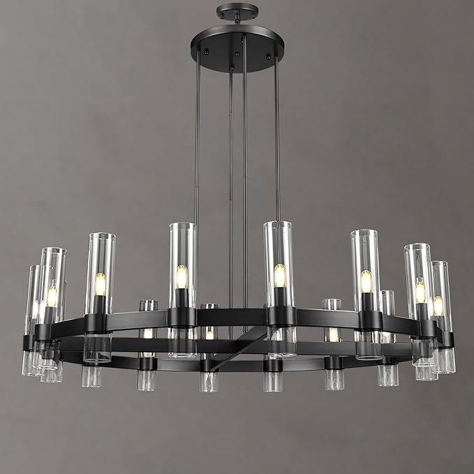 Modern 48" Black Round Chandelier Light Fixture,16 Light Dining Room Chandelier Over Tabe,Farmhou... | Amazon (US)