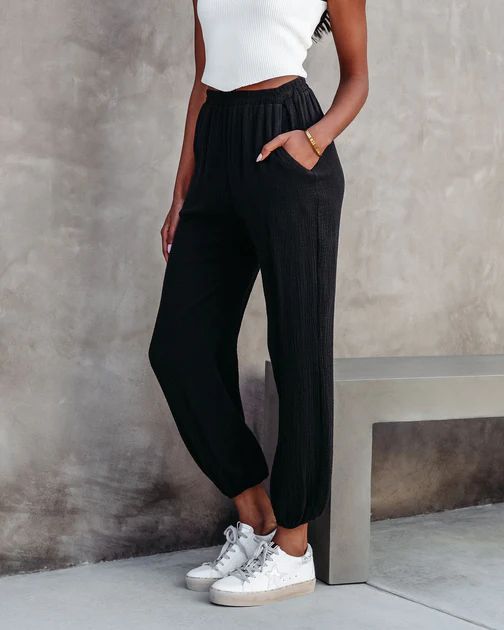 Sunny Day Chill Cotton Pocketed Jogger Pants - Black | VICI Collection