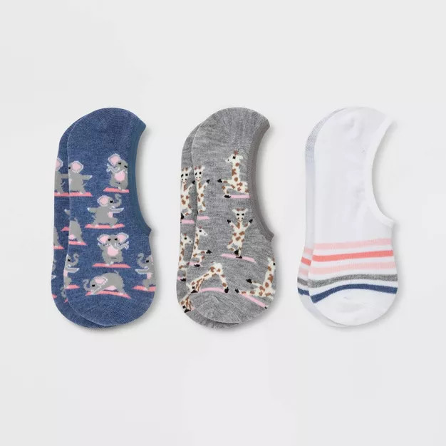 Women's Animal Yogis 3pk Liner Socks - Xhilaration™ Blue/White/Gray 4-10 | Target