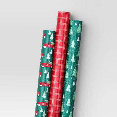 30" 3pk 180 sq ft Christmas Wrap Pack Trucks/Plaid/Trees - Wondershop™ | Target