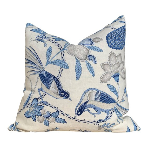 Schumacher Champagne Pillow in Blue and Gris. Lumbar Linen | Etsy | Etsy (US)