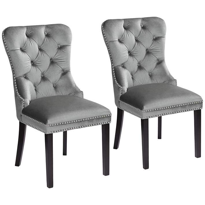 Annabelle Tufted Gray Velvet Dining Chairs Set of 2 - #63M48 | Lamps Plus | Lamps Plus