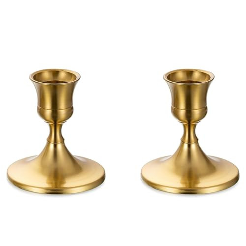 Romadedi Gold Candlestick Candle Holders for Taper, 2 PCS Gold Brass Color Candle Stick Candle Holder for Table Centerpiece, Wedding Reception, Festive Christmas Mantel Decoration or Home Decor | Amazon (US)