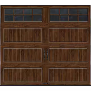 Gallery Steel Long Panel 9 ft x 7 ft Insulated 18.4 R-Value Wood Look Walnut Garage Door with SQ2... | The Home Depot
