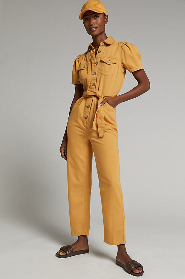 Boyish Marigold Denim Jumpsuit By Boyish in Gold Size L | Anthropologie (US)