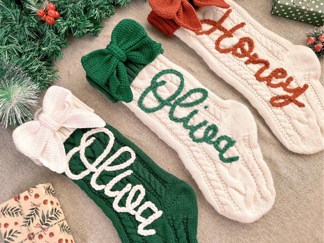 Cute Bow Personalized Christmas Stocking,Hand-Embroidered Holiday Stocking,Stocking Stuffer with ... | Etsy (US)