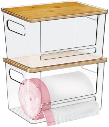 Trash Bag Dispenser 2 Pack, Acrylic Garbage Bags Dispenser with Bamboo Top, Extra Large Trash Bag... | Amazon (US)