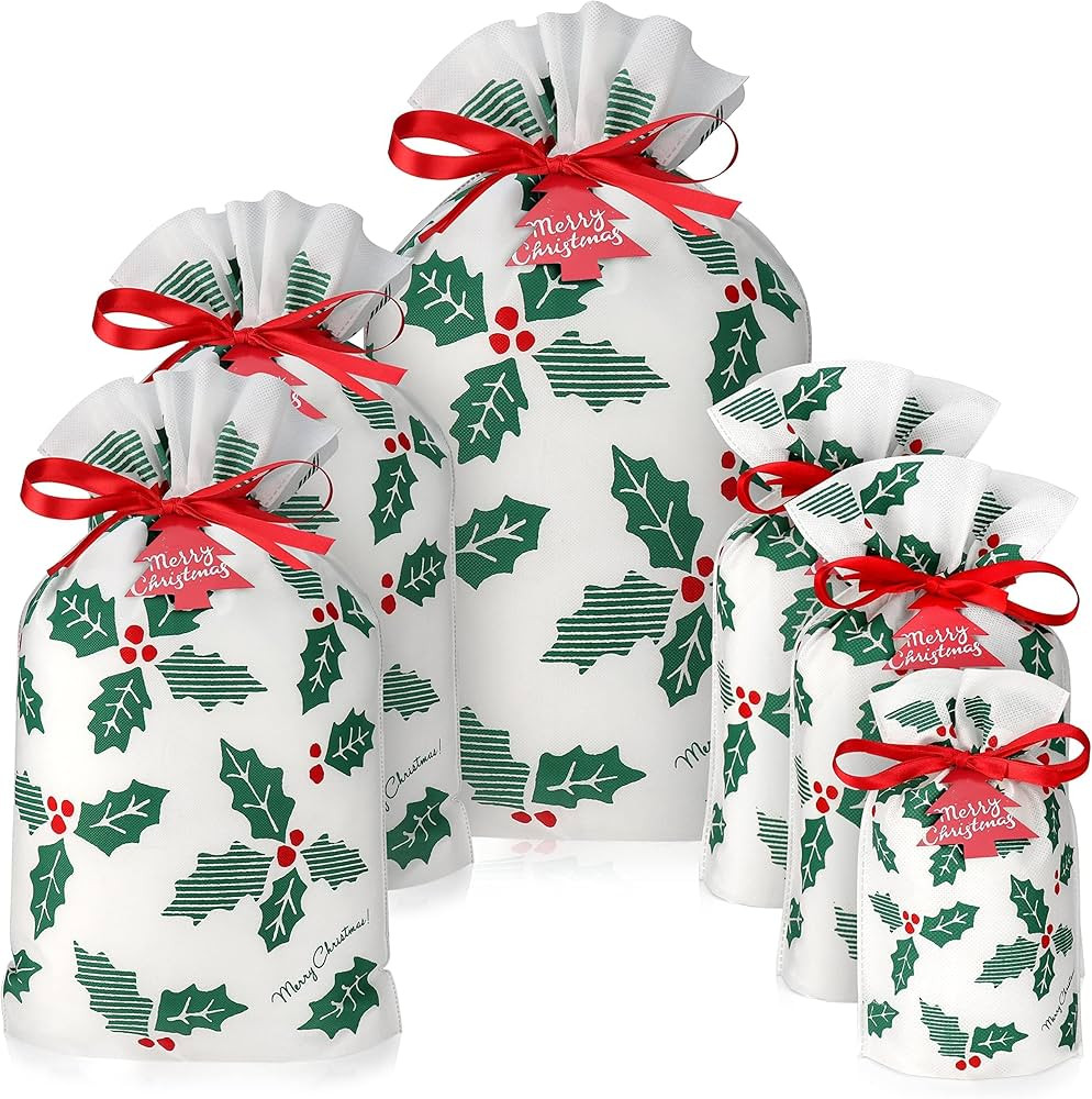 Fabric Gift Bags for Christmas Presents - 6 Pcs Christmas Bags with Drawstring, Large Christmas G... | Amazon (US)