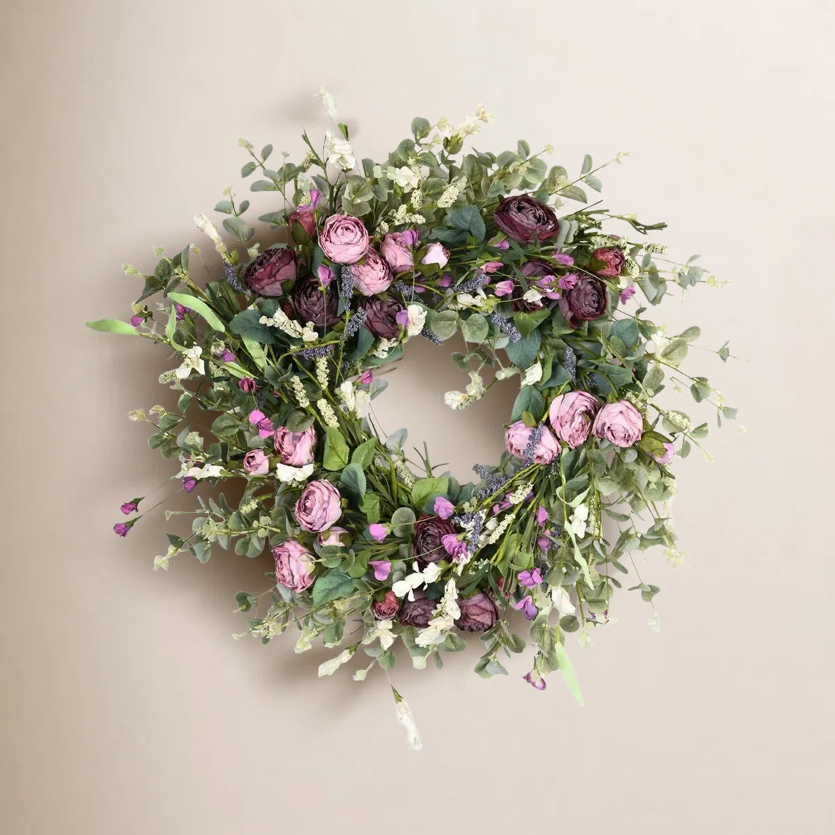 26" Artificial Everyday Eucalyptus Berry Rose Floral Front Door Wreath For Wedding Party Home Dec... | Wayfair North America