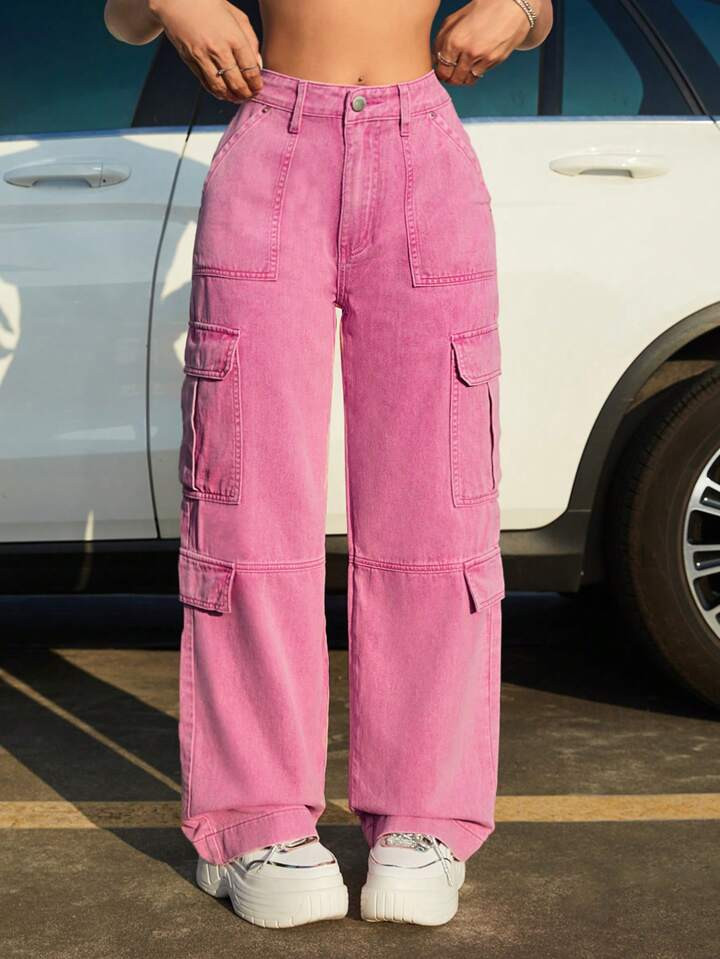 SHEIN ICON Flap Pocket Cargo Jeans | SHEIN