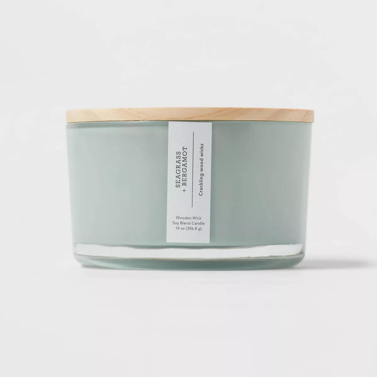 Round Base Glass Candle with Wooden Wick Seagrass and Bergamot Green - Threshold™ | Target