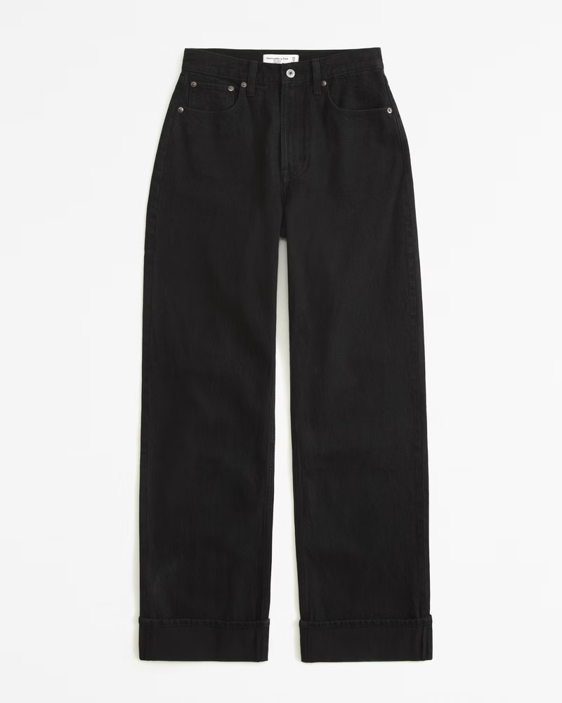 Abercrombie & Fitch Women's High Rise Loose Jean in Black With Cuff Hem - Size 32 | Abercrombie & Fitch (US)