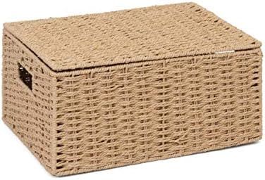 ARPAN 2 x Paper Rope Storage Hamper Basket With Lid - Ideal For Home/Office & Gifts Hamper (Natur... | Amazon (UK)