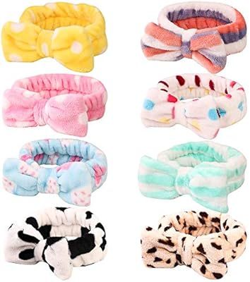 8 Pack Spa Headband, Coral Fleece Makeup Headband Cosmetic Headband for Washing Face, Bow Headban... | Amazon (US)
