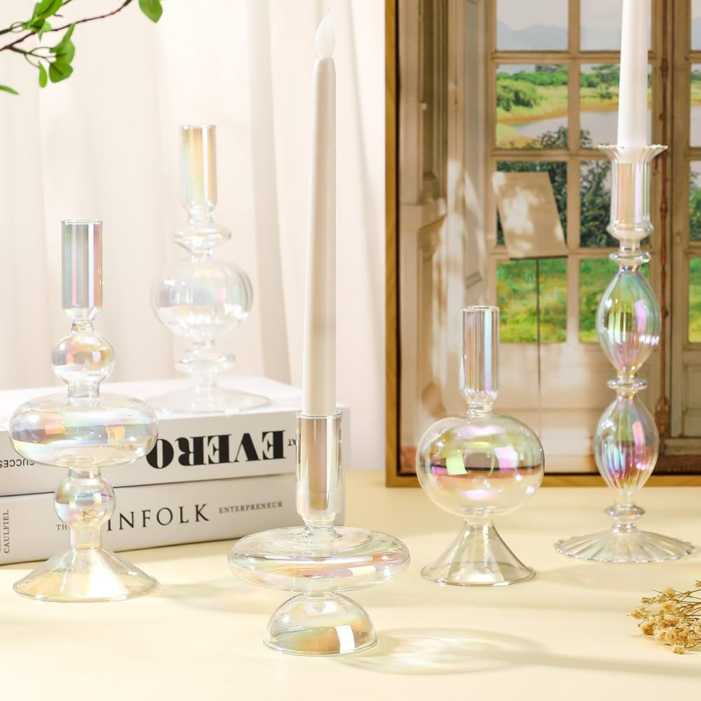 Nuogo 5 Pieces Glass Candlestick Holders Colored Glass Taper Candle Holder Candlestick Wedding Gl... | Amazon (US)
