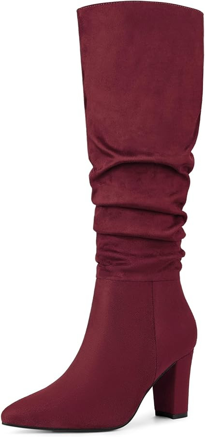 Allegra K Women's Slouch Pointed Toe Chunky Heel Knee High Boots | Amazon (US)