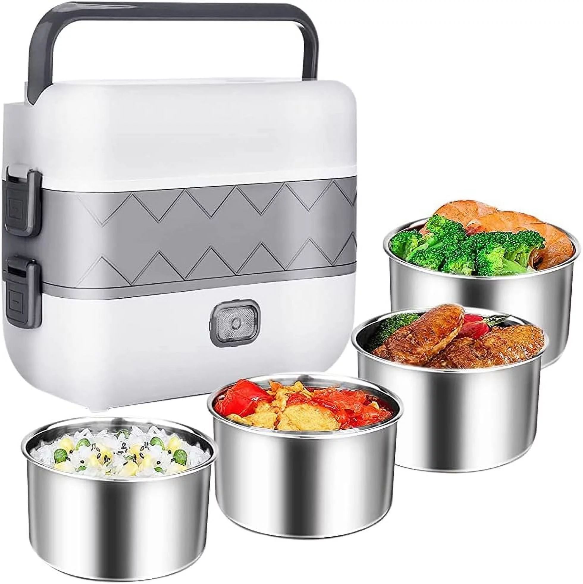 Portable Self Cooking Electric Lunch Box, Mini Rice Cooker, 2 Layers 4 Stainless Steel Steamer Fo... | Walmart (US)