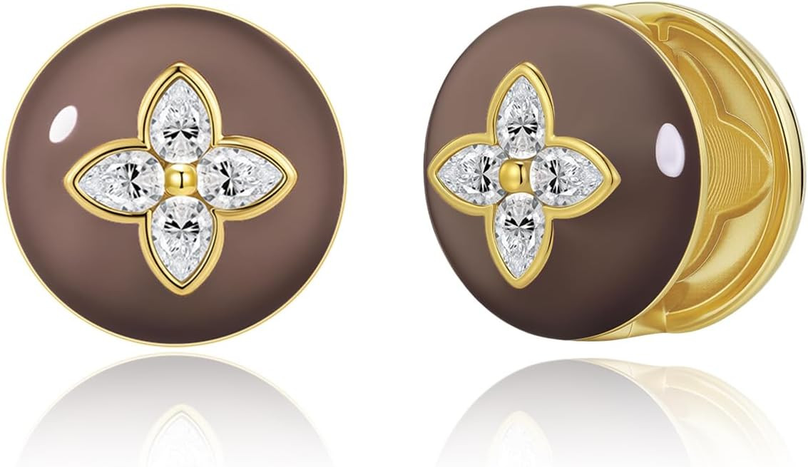 SNGIA 18K Gold Plated Bugdundy Red Maroon Enamel Round Geometric Clover Star Dainty Stud CZ Statement Earrings for Women by SNGIA, VintageTrendy Jewelry Gifts, Huggies Fashion Earrings Accessories, Minimalistic Circular Nickle Free Earrings. | Amazon (US)