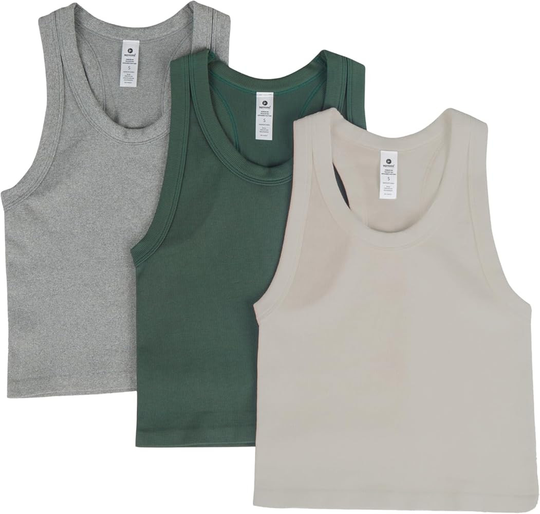 90 Degree By Reflex Womens Seamless Tank Ribbed Fitted Racerback Waist-Length Top 3 Pack | Amazon (US)