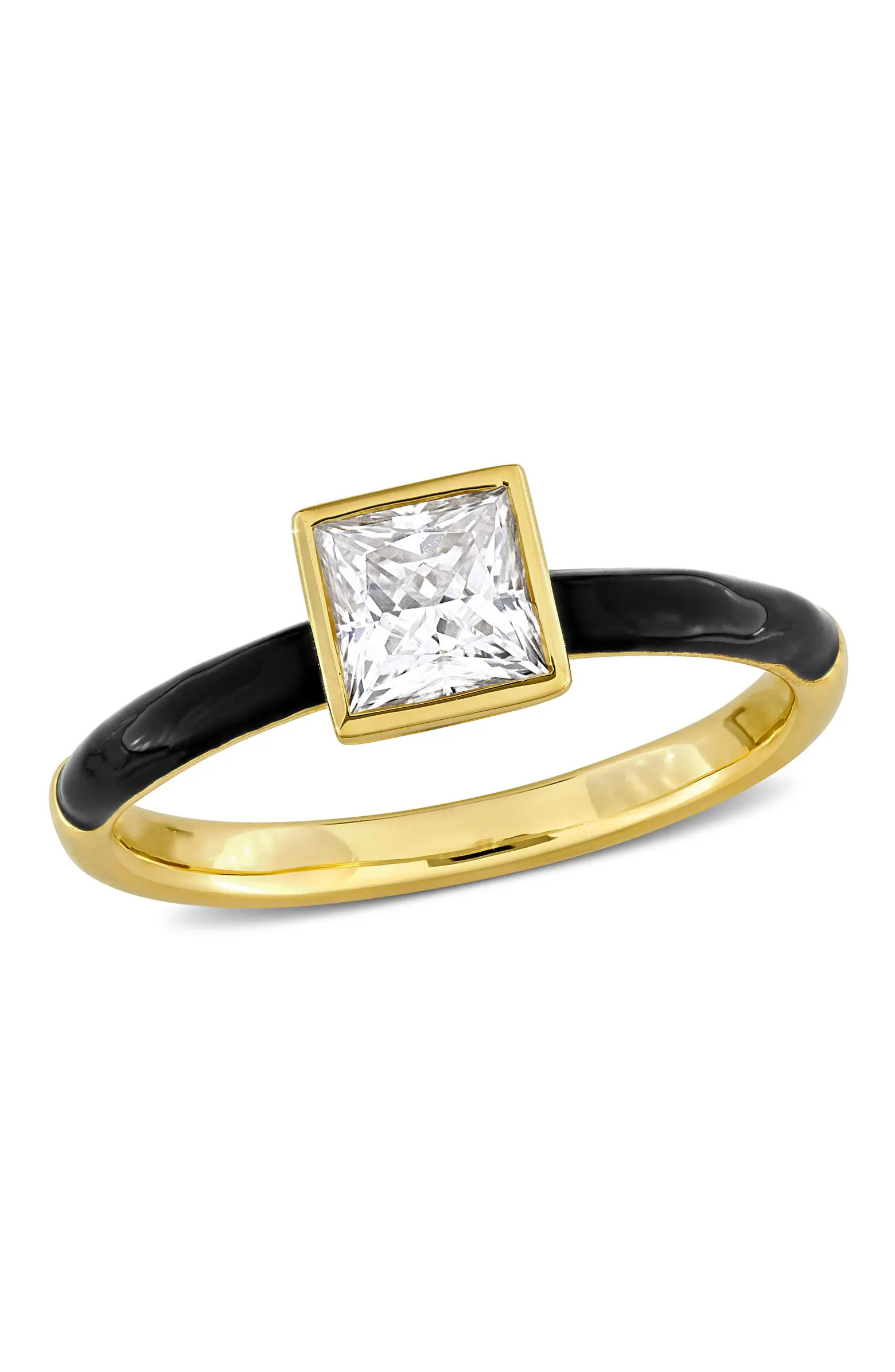 Julianna B. Moissanite & Black Enamel Halo Solitaire Ring | Nordstrom | Nordstrom