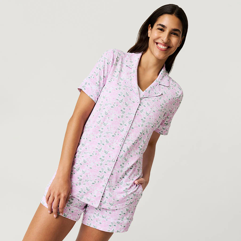 Floral Pink Short Sleeve Womens Pajamas | Annabeth | Posh Peanut