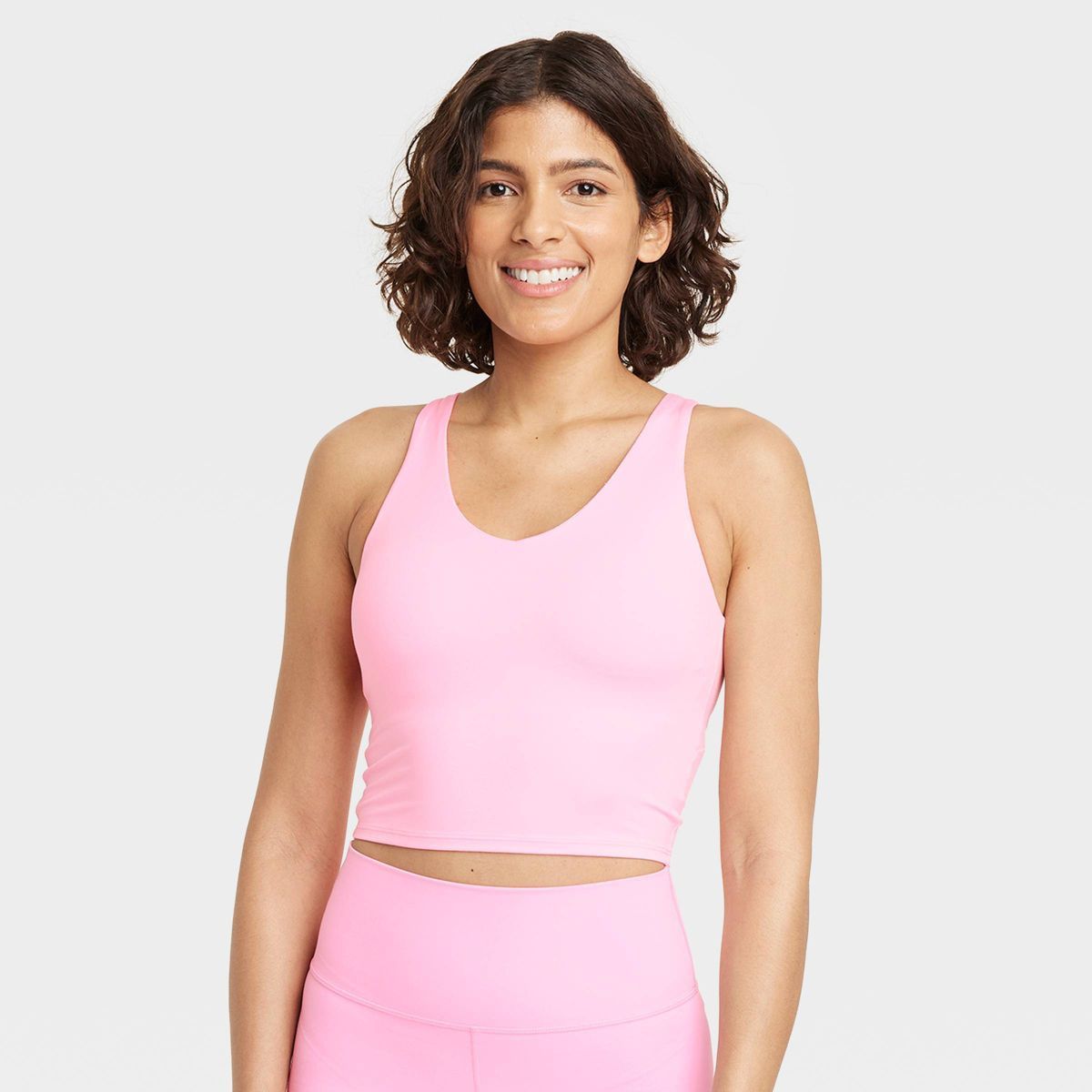 Women's Flex Light Support V-Neck Crop Sports Bra - All In Motion™ Pink S | Target