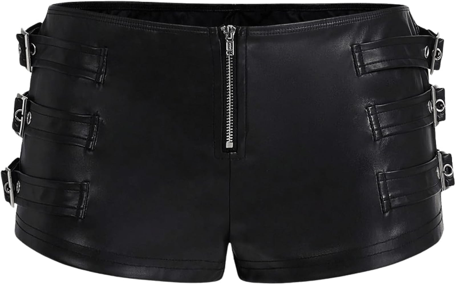 Women's Y2K Sexy Faux Leather Shorts Metal Buckle Skinny Micro Shorts Party Rave Outfits | Amazon (US)