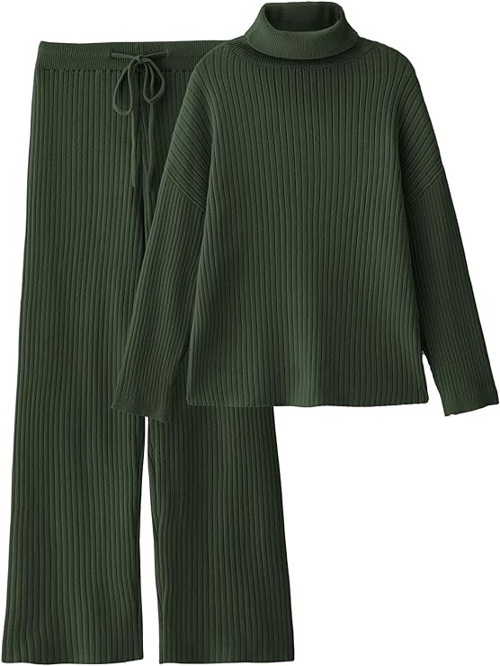 LILLUSORY Women's 2 Piece Outfits Turtleneck Sweaters Lounge Set and Wide Leg Pants Cozy Knit Swe... | Amazon (US)
