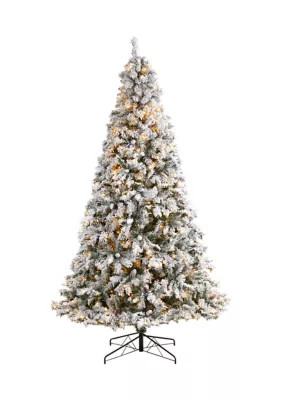Nearly Natural 9-Foot Flocked White River Mountain Pine Artificial Christmas Tree with Pinecones and 650 Clear LED Lights, Green | Belk
