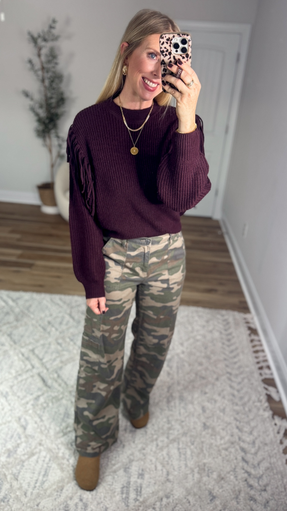 Daily try on, Walmart outfit, Walmart fashion, Walmart try on, time and tru, camo pants, fringe sweater 

Small in both items 

#LTKStyleTip #LTKFindsUnder50 #LTKWorkwear