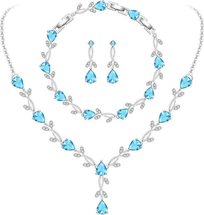 GZWHD Wedding Jewelry Sets for Bride Bridesmaid Women Cubic Zirconia Necklace Earrings Bracelet S... | Amazon (US)