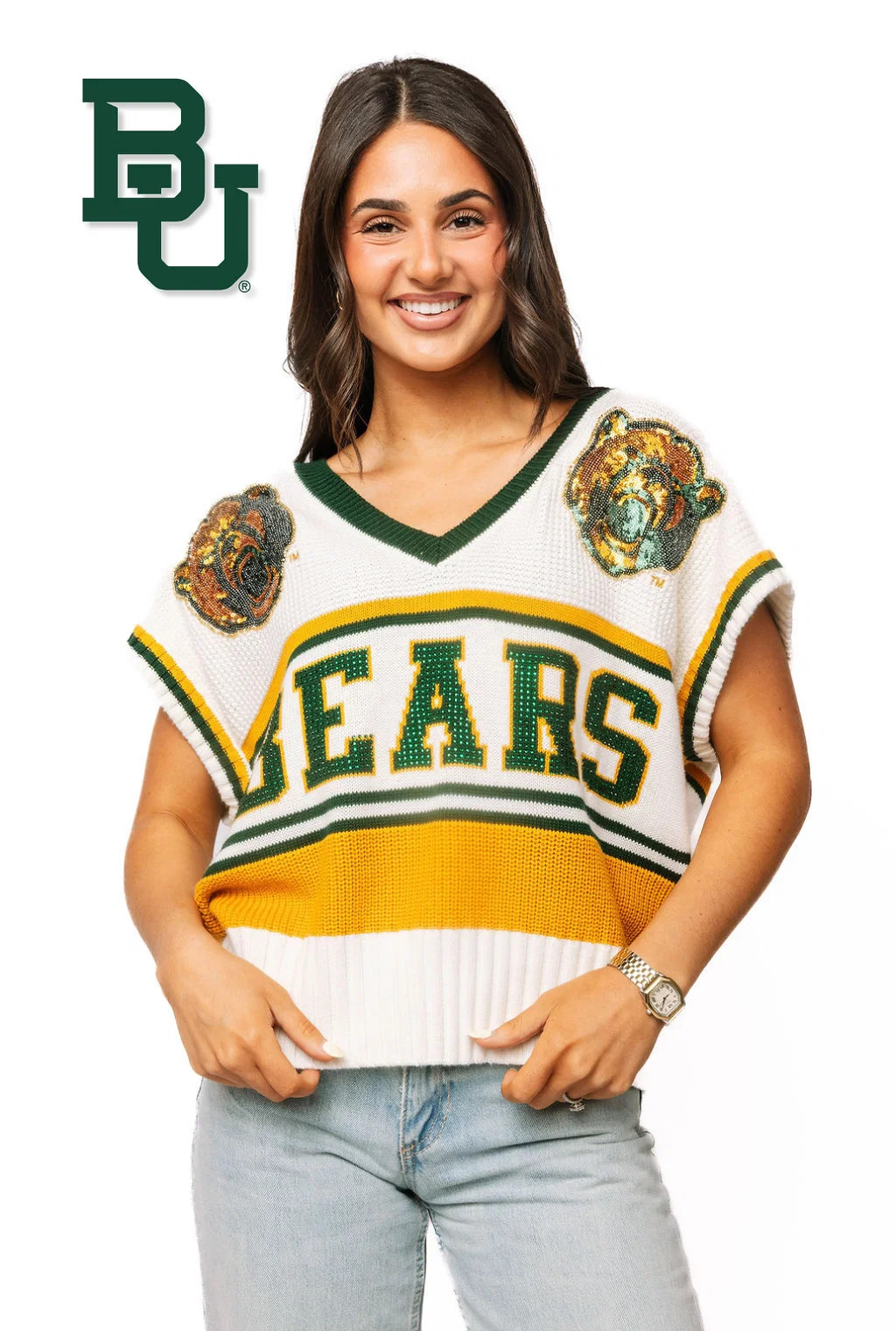 Licensed Baylor Double Mascot Sweater V Neck Tank | Queen of Sparkles
