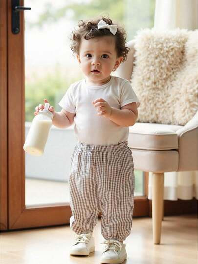 Toddler Checkered Pants Baby Girl Boy Elastic Waist Jogger Pants Kids Casual Plaid Trousers Infant Long Sweatpants Kids Toddler Boys Girls Gingham Pants Elastic Waist Plaid Loose Baggy Trousers Casual Spring Fall Bottoms Sweatpants | SHEIN