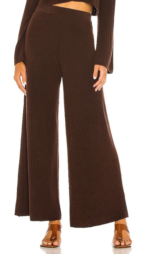 x REVOLVE Rib Knit Wide Leg Trouser in Chocolate | Revolve Clothing (Global)