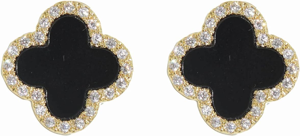 Four Leaf Clover Earrings Silver Needle Clover Earrings Full of Diamond Zircon Anti-Allergy Jewel... | Amazon (US)