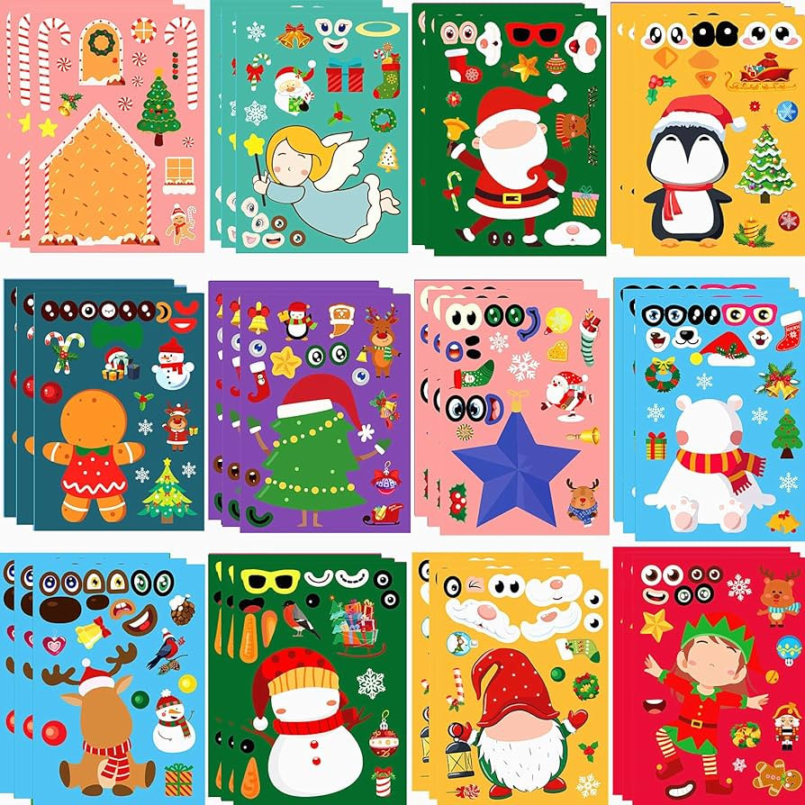 36 Sheets Christmas Stickers for Kids, Christmas Crafts Make Your Own DIY Stickers for Holiday Ga... | Amazon (US)