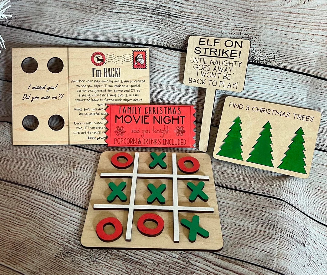 5 Elf props or 7 elf prop kit , return letter , elf on the shelf, tic tac toe , on strike , find ... | Etsy (US)