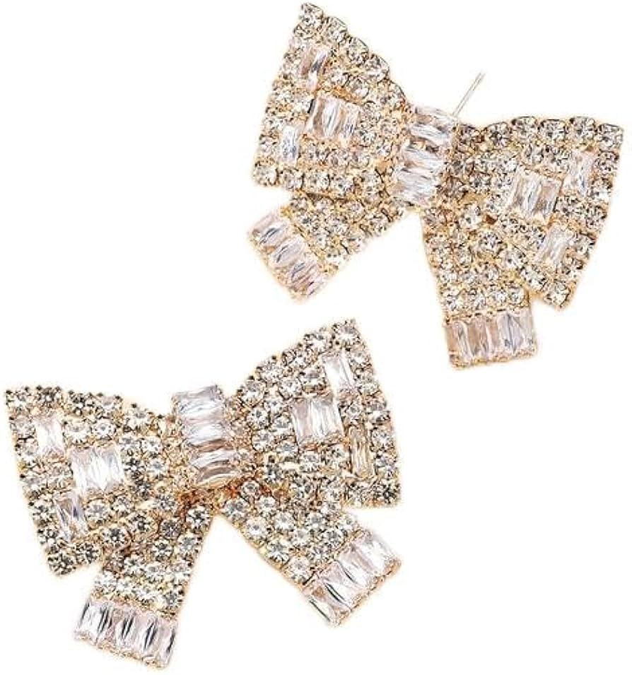 Elegant Sweet Cute Bowknot Fashion Rhinestone Stud Earrings for Women Trend Luxury Dainty Wedding... | Amazon (US)