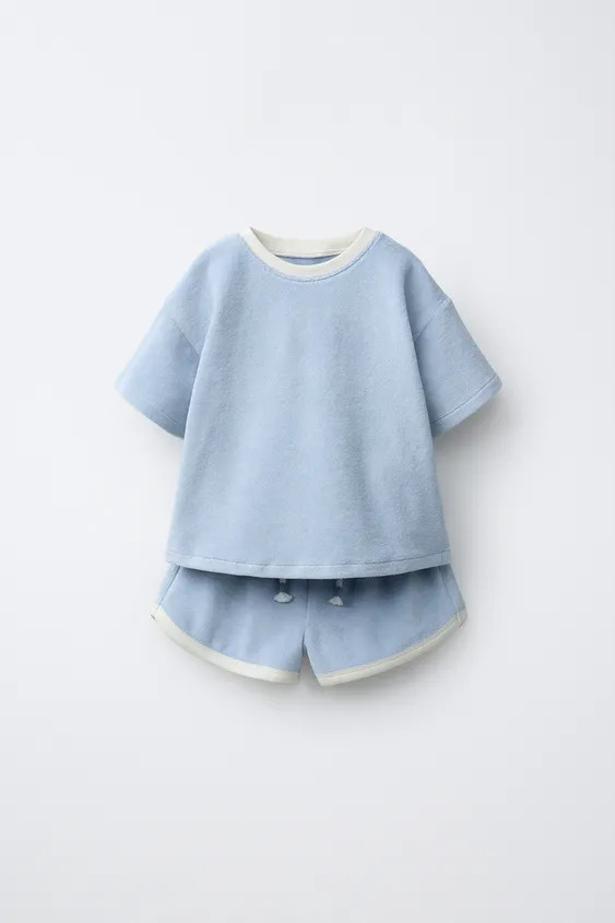 SOLID TOWEL EFFECT T-SHIRT AND BERMUDA SET | Zara US