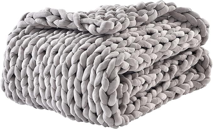 Handmade Chunky Knitted Weighted Blanket , Evenly Weighted Velvet Knit Throw for Sleep Home Déco... | Amazon (US)