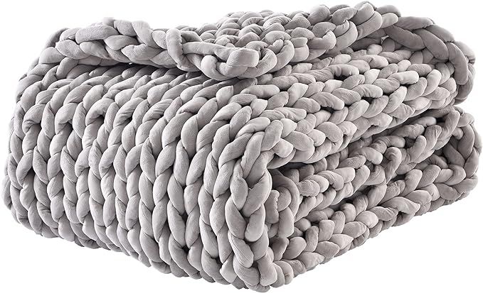 Handmade Chunky Knitted Weighted Blanket , Evenly Weighted Velvet Knit Throw for Sleep Home Déco... | Amazon (US)