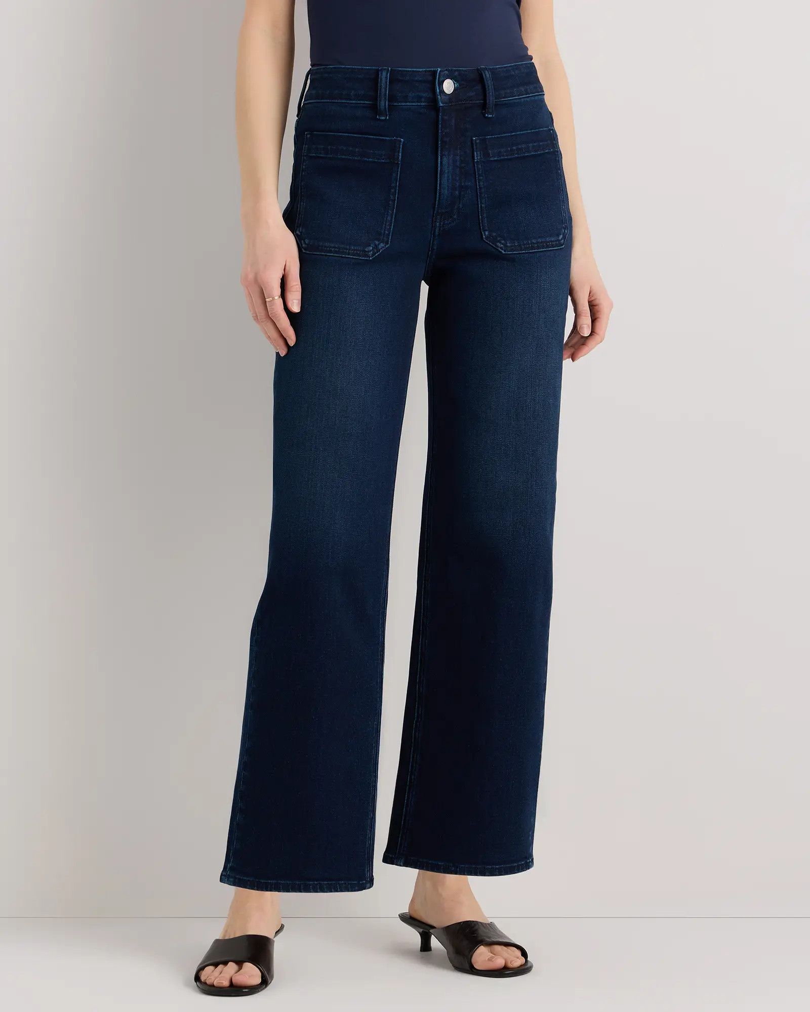 Bella Stretch Patch Pocket Wide Leg Jeans in Deep Sea Blue | Quince