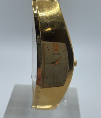 Seiko Half Moon Watch 1F20-0AL0 Quartz Analog Roman Numerals Gold Tone Case Band | eBay US