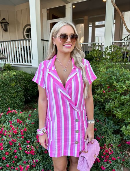 Wearing size small in this striped, Barbie inspired romper! Perfect for vacation, date night, bachelorette party, etc! 

#LTKtravel #LTKwedding #LTKswim