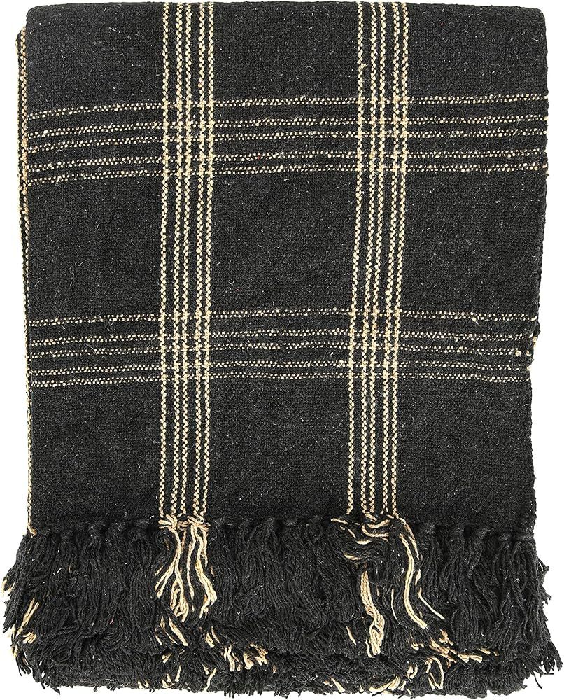 Creative Co-Op Plaid Black & Tan Fringed Woven Cotton Blend Throw 60 inch x50 | Amazon (US)