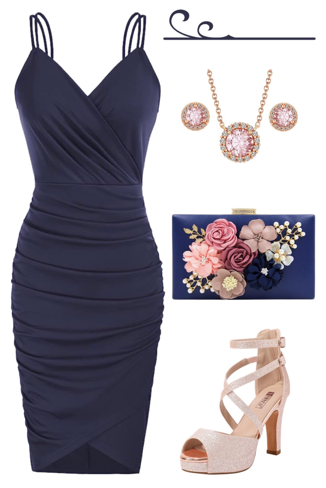 Wedding guest outfit idea in navy blue and rose gold. All on Amazon and under $50.

#LTKFindsUnder50 #LTKSeasonal #LTKWedding