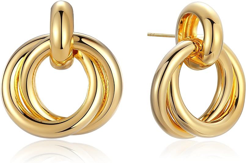 Linked Circle Stud Post Earrings | Interlocking Round Double Hoops | Amazon (US)