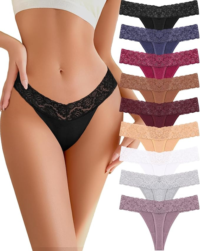 Cotton Lace Thongs for Women Sexy Breathable Womens Underwear Low Rise T-Back Soft Stretchy Ladie... | Amazon (US)