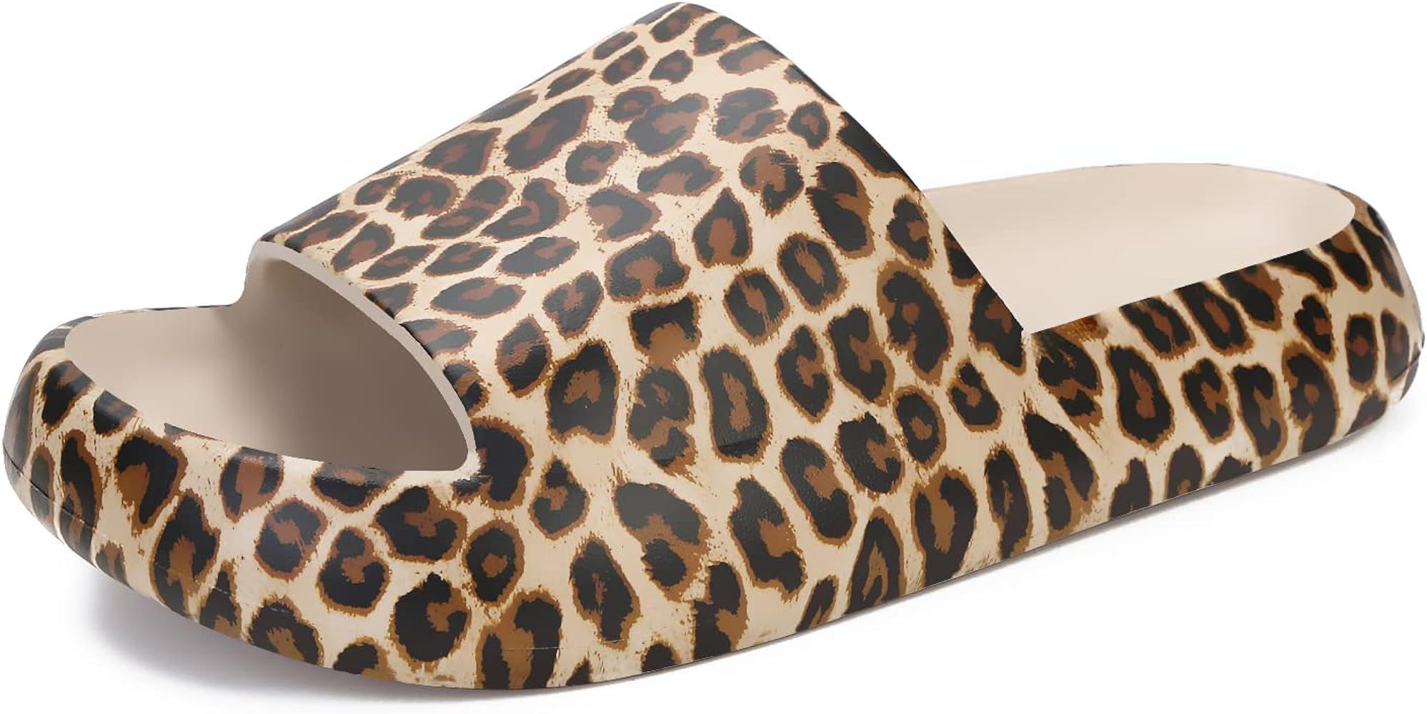 Pillow Slippers for Women, Leopard Print Non-Slip Cloud Slides, Quick Drying Shower Bathroom Sand... | Amazon (US)