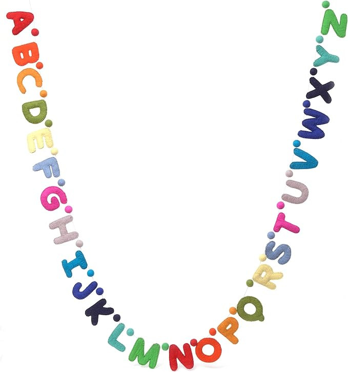 Glaciart One Alphabet Garland - Natural Handmade Wool ABC Letters & Balls - Decorative Wall Decor... | Amazon (US)